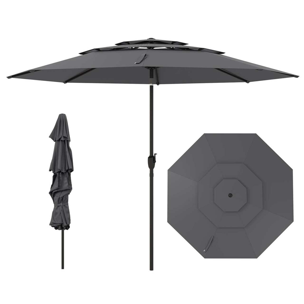 Costway 10 ft 3-tier Vented Patio Umbrella Large Market Table Umbrella Outdoor Sun Shade Brown/Turquoise/Navy/Beige/Gray/Red/Black